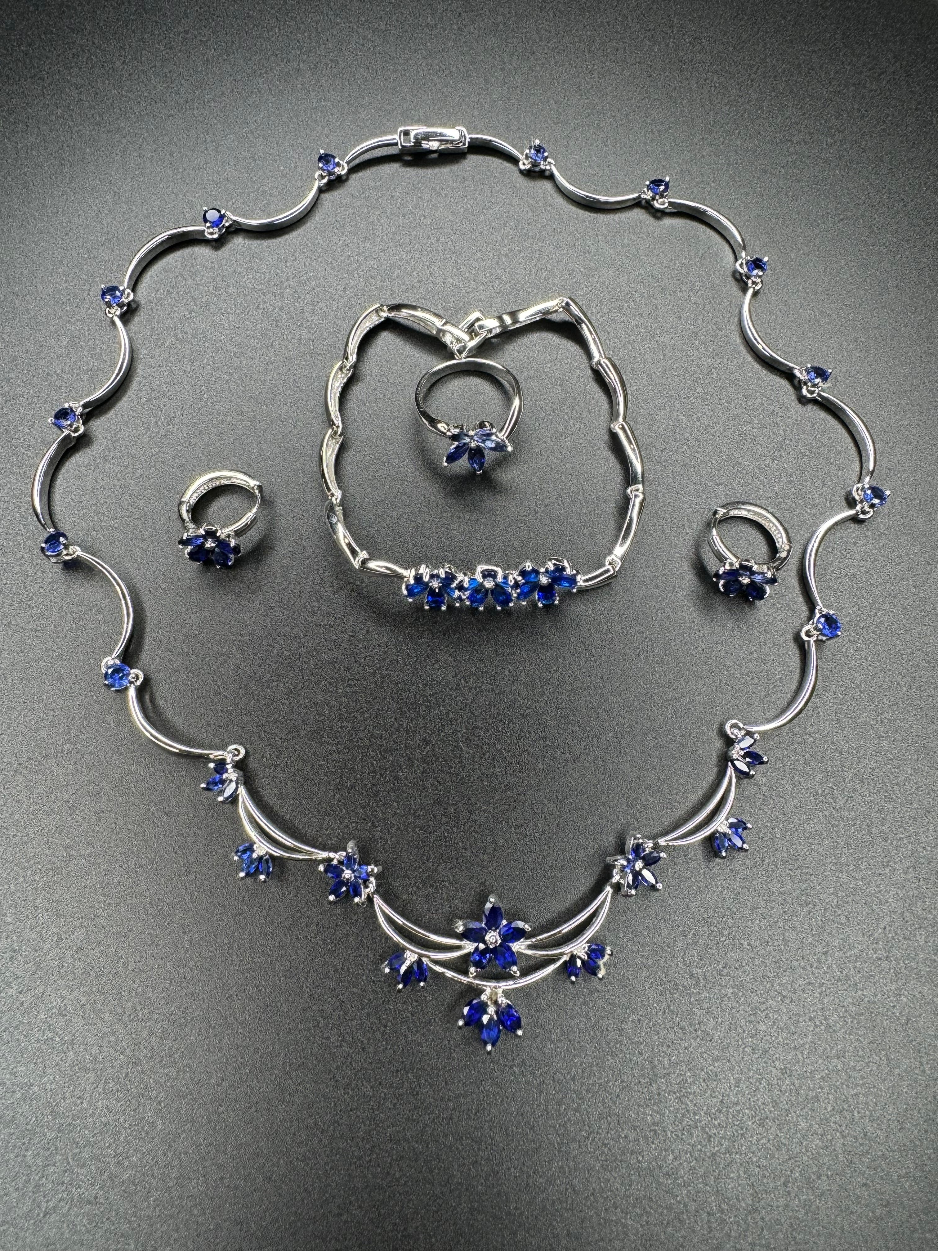 New ring size outlet 7.5 sapphire sterling silver necklace set